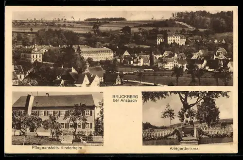 AK Bruckberg bei Ansbach, Teilansicht, Pflegeanstalts-Kinderheim, Kriegerdenkmal