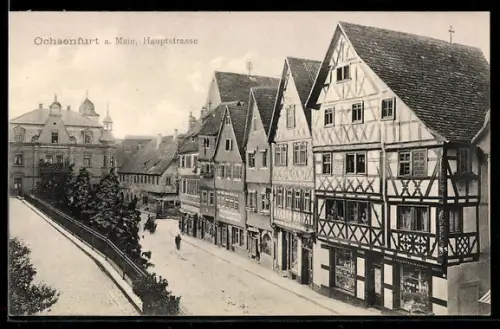 AK Ochsenfurt a. Main, Blick in die Hauptstrasse mit altdeutschen Fachwerkhäusern