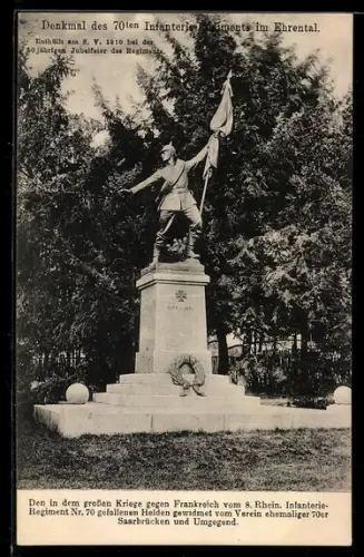 AK Saarbrücken, Denkmal des 70ten Infanterie-Regiments im Ehrental