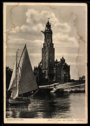 AK Bremerhaven, Neuer Hafen mit Leuchtturm
