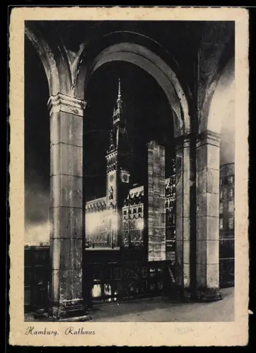 AK Hamburg, Rathaus bei Nacht