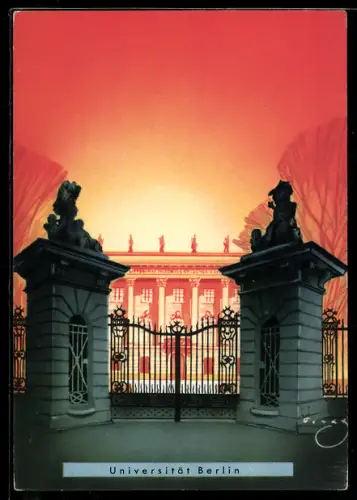 Künstler-AK Berlin, Universität Berlin, Hauptportal und Hauptgebäude