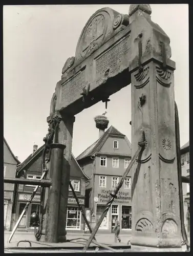Fotografie H. Förster-Heinzel, Frankfurt /Main, Westendstr. 29, Ansicht Nidda, Torbogen mit Blick auf ein Storchennest