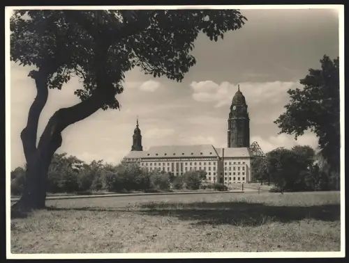 Fotografie Walter Hahn, Dresden, Godeffroystrasse 26, Ansicht Dresden, Blick zum Rathaus, Grossformat 19 x 25cm