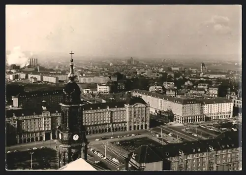Fotografie Walter Hahn, Dresden, Ansicht Dresden, Ortsansicht mit Parkplatz aus der Vogelschau
