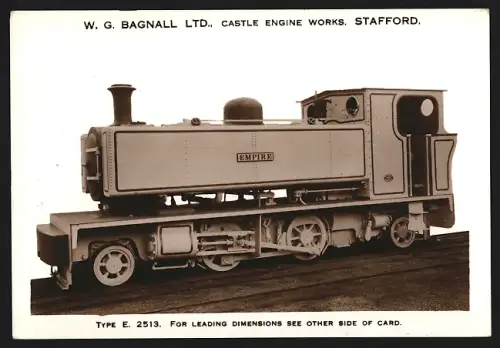 Fotografie britische Eisenbahn, Dampflok Empire, W.G. LTD Castle Engine Works Stafford, Type E 2513