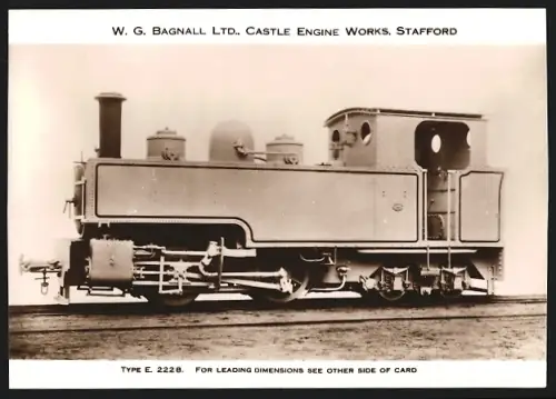 Fotografie britische Eisenbahn, Dampflok Type E 2228, W.G. LTD Castle Engine Works Stafford