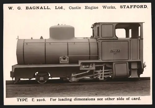 Fotografie britische Eisenbahn, Dampflok Unique Type E 2216, W.G. LTD Castle Engine Works Stafford