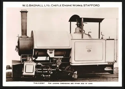 Fotografie britische Eisenbahn, Kleinbahn Dampflok Type E 2087, W.G. LTD Castle Engine Works Stafford