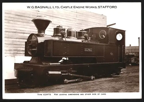 Fotografie britische Eisenbahn, Dampflok Alpha Type E 2472, W.G. LTD Castle Engine Works Stafford