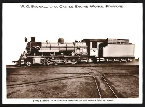 Fotografie britische Eisenbahn, Tender-Dampflok Type E 2832, W.G. LTD Castle Engine Works Stafford
