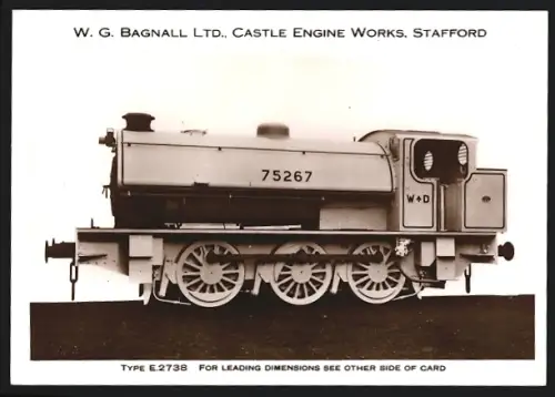 Fotografie britische Eisenbahn, Dampflok No. 75267 Type E 2738, W.G. LTD Castle Engine Works Stafford