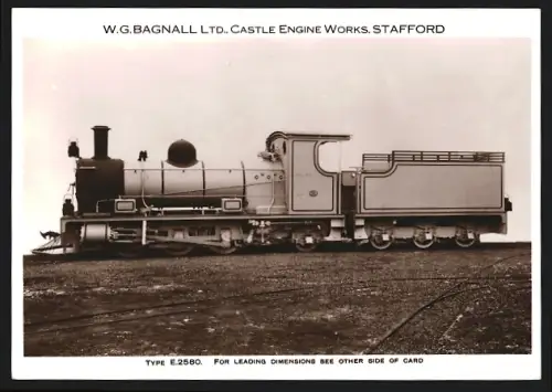 Fotografie britische Eisenbahn, Tender-Dampflok Type E 2580, W.G. LTD Castle Engine Works Stafford