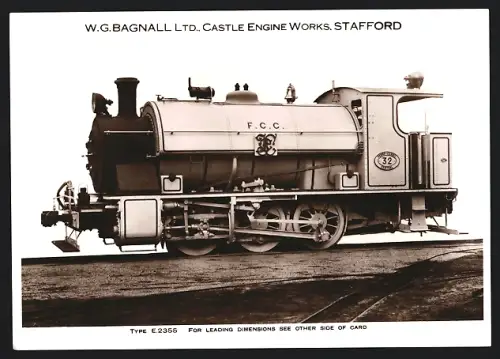 Fotografie britische Eisenbahn, Dampflok F.C.C. Type E 2355, W.G. LTD Castle Engine Works Stafford
