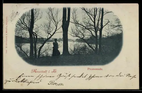 AK Neustadt /Holstein, Promenade mit Frau