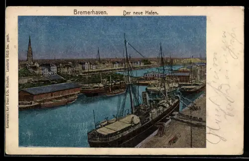 Luna-AK Bremerhaven, Neuer Hafen, Im Hintergrund Kirche