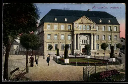 AK Mannheim, Postamt mit Strassenpartie