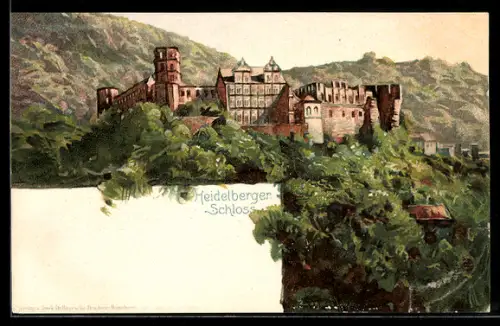 Künstler-AK Heidelberg, Schloss und Gebirge