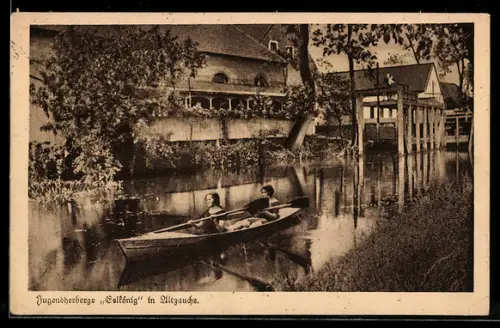 AK Altzauche, Jugendherberge Erlkönig, Fluss, Ruderboot