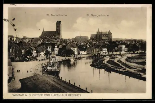 AK Wismar a. d. Ostsee, Hafen, St. Marienkirche, St. Georgenkirche