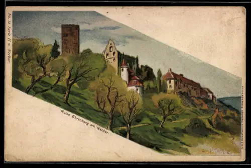 Künstler-AK Carl Biese: Heinsheim, Ruine Ehrenberg am Neckar