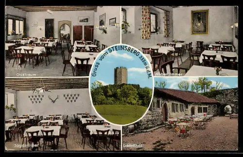 AK Weiler a. Steinsberg, Gasthof Burgschänke Weiler, Inh. W. Rudy, Gastraum, Nebenzimmer, Jagdzimmer, Schlosshof