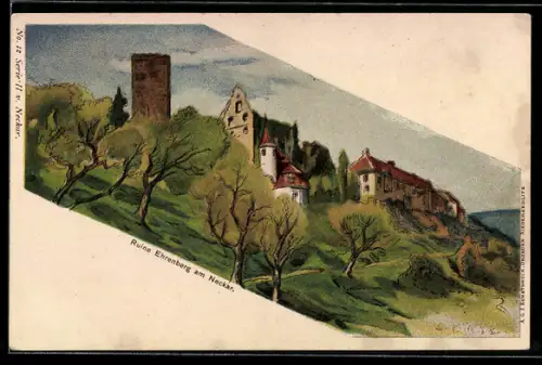 Künstler-AK Carl Biese: Heinsheim, Ruine Ehrenberg am Neckar