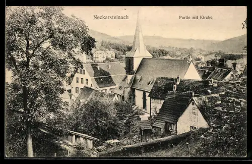AK Neckarsteinach, Partie mit Kirche