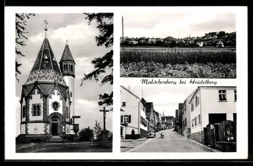AK Malschenberg /Heidelberg, Kirche, Ortsansicht, Strassenpartie
