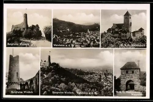 AK Weinheim a. d. B., Burgruine Windeck, Wachenburg, Wappentor