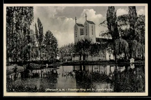 AK Offenbach a. M., Friedrich-Ring mit St. Josefs-Kirche