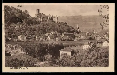 AK Wertheim a. M., Burg, Stadtansicht, Brücke