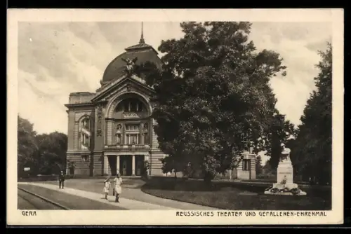 AK Gera, Reussisches Theater und Gefallenen-Ehrenmal
