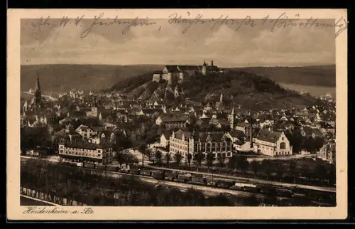 AK Heidenheim, Bahnhof mit Totalansicht der Stadt, Eisenbahn