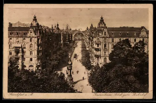 AK Frankfurt a. M., Kaiserstrasse, Blick zum Bahnhof