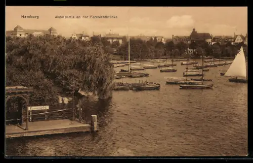 AK Hamburg-Winterhude, Alsterpartie an der Fernsichtbrücke