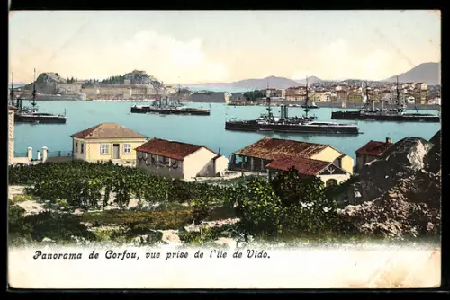 AK Corfou, Panorama, vue prise de l`ile de Vido