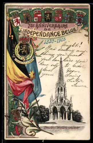 AK Laeken, 75e Anniversaire de l`Independance Belge 1905, Monument Leopold I