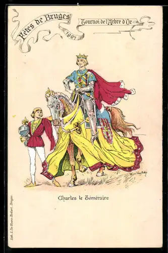 Künstler-AK Bruges, Fêtes de Bruges, Tournoi de l`Arbre d`Or