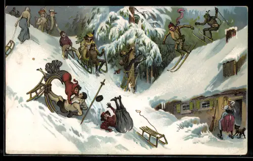 AK Ski-Fahrer stossen mit Schlitten zusammen