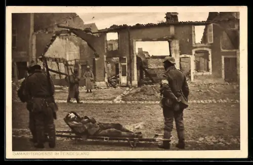 AK Samariterdienst im Feindesland, Sanitäter mit Verwundetem, Rotes Kreuz