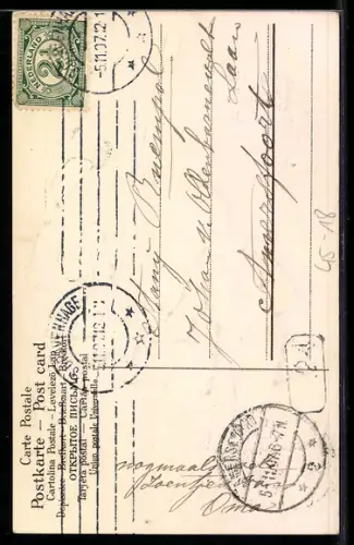 Präge-AK Kinder mit Ruderboot beim Blumentransport