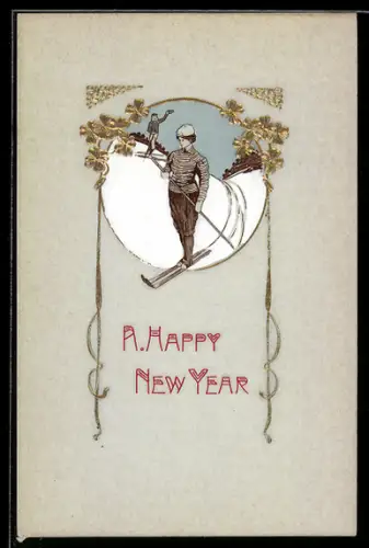 AK Frau beim Ski-Langlauf, A Happy New Year