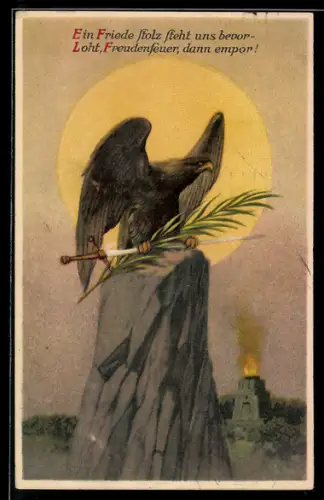 AK Adler sitzt mit Ölzweig auf einem Felsen, Ein Friede stolz steht uns bevor, Propaganda 1. Weltkrieg