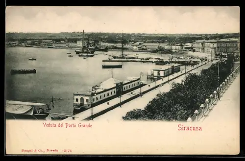 AK Siracusa, Veduta del Porto Grande, Segelschiffe im Hafen