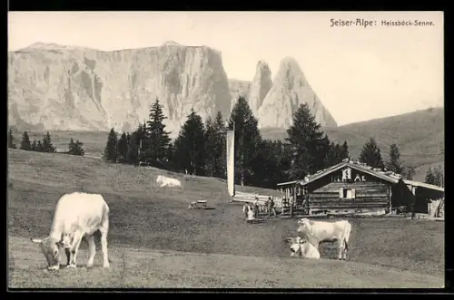 AK Kastelruth, Seiser-Alpe mit Heissböck-Senne