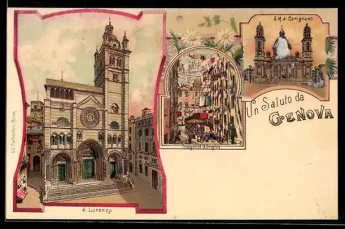 Lithographie Genua, S. M. di Carignano, S. Lorenzo, Truogoli di S. Brigida