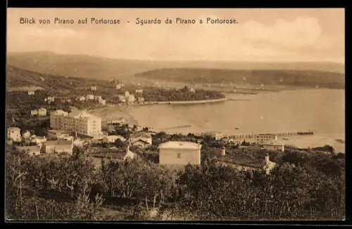 AK Pirano, Gesamtansicht mit Blick auf Portorose