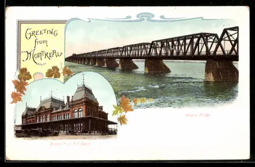 AK Montreal, Grand Trunk R.R. Depot, Victoria Bridge, Bahnhof