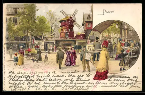 Lithographie Paris, Le Moulin Rouge, Pferdekutsche